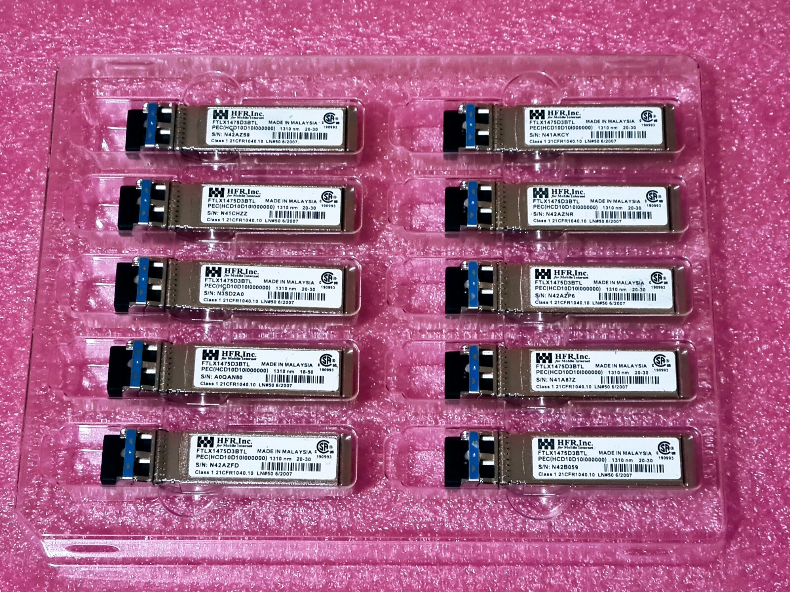Finisar HFR 10Gb 10km 1310nm Single Mode Datacom SFP+ Transceiver FTLX1475D3BTL