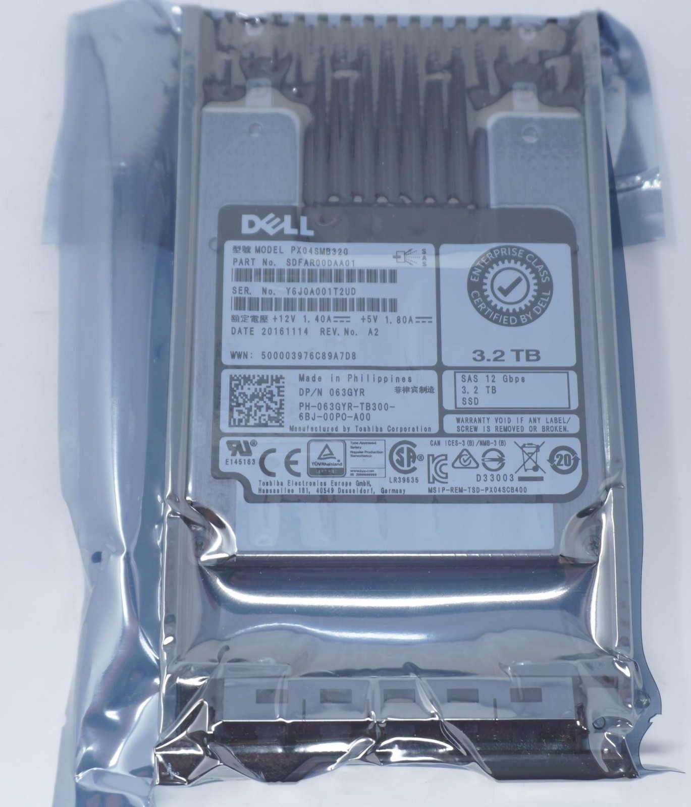 DELL 063GYR PX04SMB320 3.2TB SSD 12G SAS 2.5 eMLC Mix Use 10DWPD