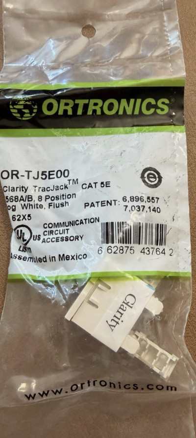 Ortronics OR-TJ5E00 Clarity TracJack, T568A/B, 1 Pack Of 15 Jacks