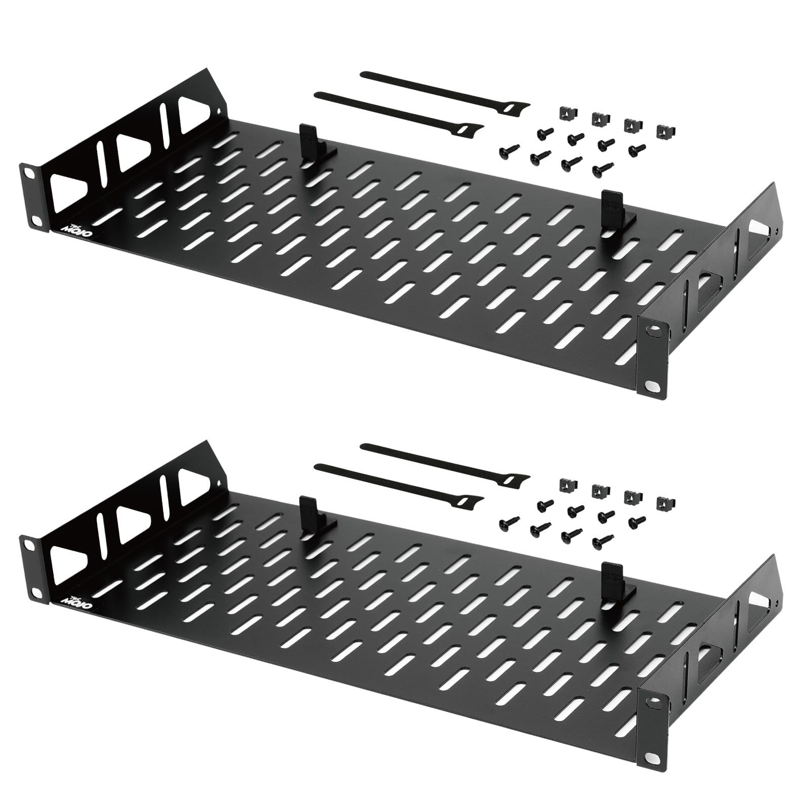 2 PCS 1U Rack Shelf 19 Inch 8 Inch Depth Mount AntiSlip Stops 55lbs Vented
