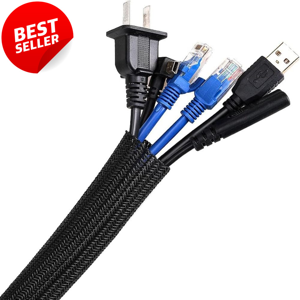 Cable Sleeve 6.6ft 2/3in Cord Cover Wire Organizer Desk TV Pet Proof Black - US