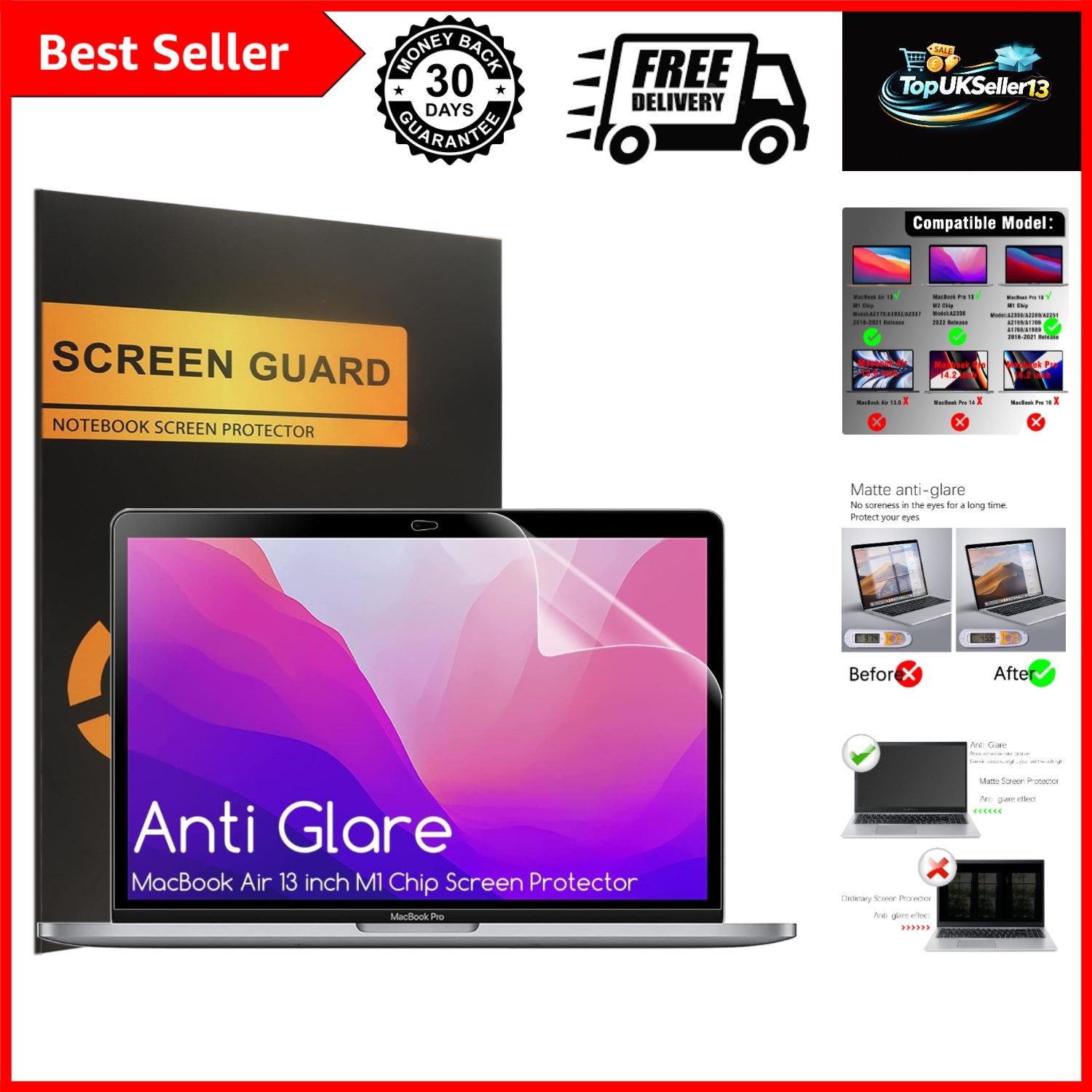 3-Pack Anti Glare Matte Screen Protector for MacBook Pro 13 Inch M2 M1-2022-2...