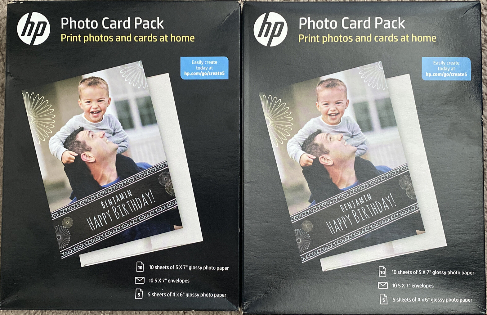 HP Photo Card 2 Packs Of 10 (5”X7”) Glossy Photo Paper/Envelopes & 5 (4”X6”) NEW