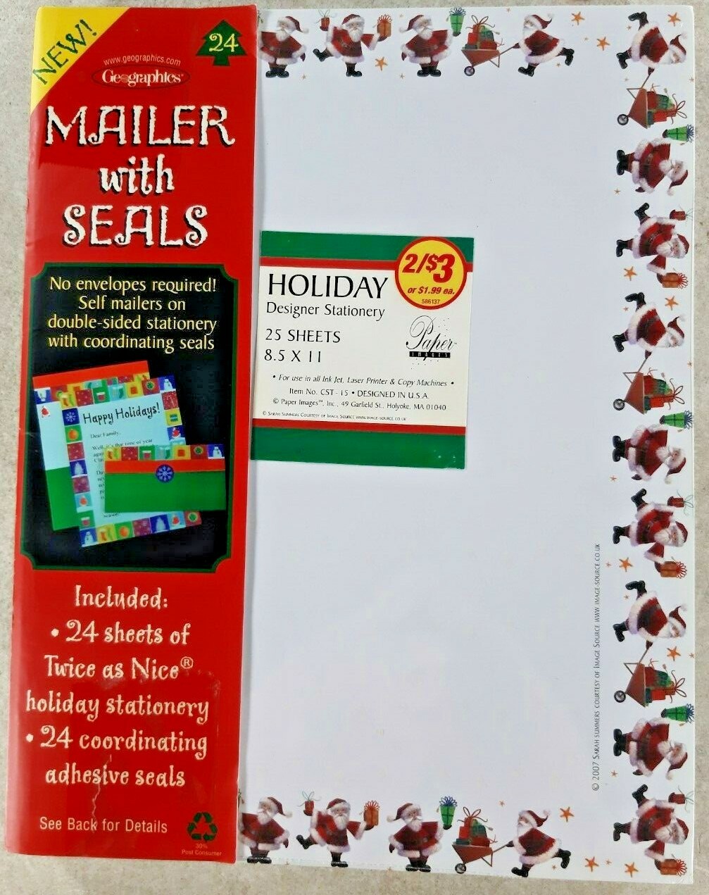 NEW Holiday Stationary Geographics Mailer with Seals 8-1/2" x 11" Pack Of 24 