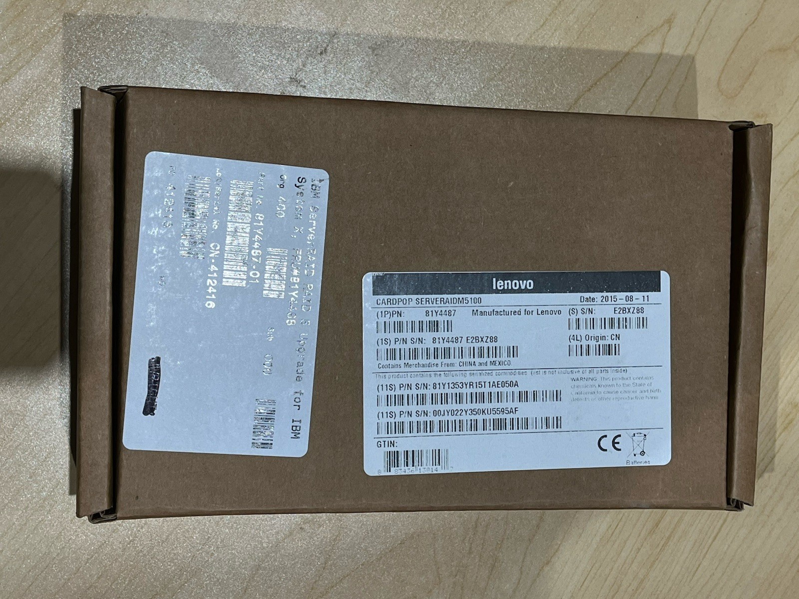 81Y4487 LENOVO IBM ServerRAID M5100 SERIES RAID 5 UPGRADE IBM SYSTEM X - 81Y4488