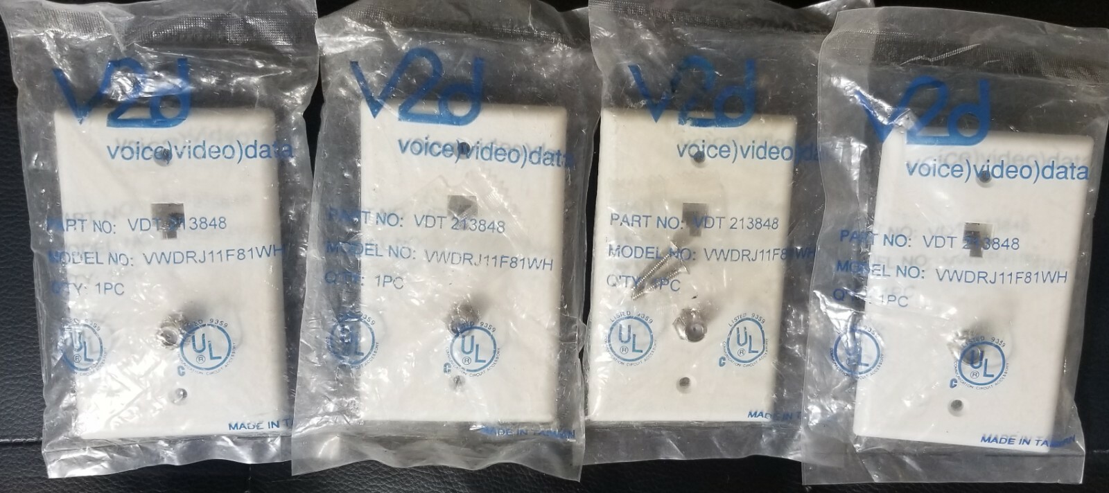 LOT OF 4 🆕🔥V2D Dual Outlet Coax Cable F81 White & RJ11 Telephone Wall Plate