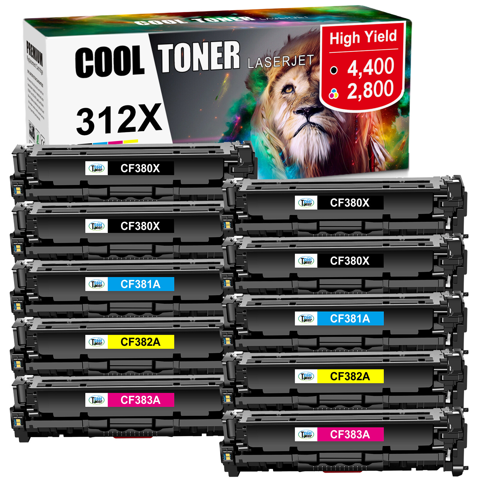 4-10PK Toner Ccompatible Set CF380A-CF383A With HP 312A LaserJet M476nw M476dw