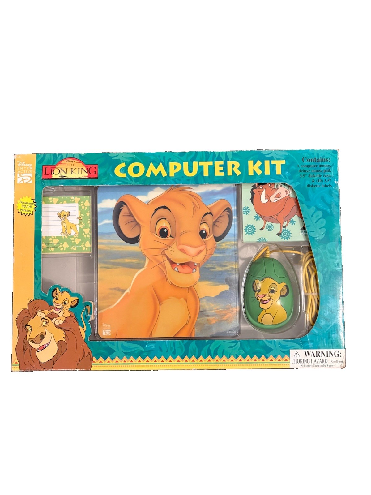 Vintage Disney Lion King Computer Kit Simba Mouse Mouse Pad PS/2 NOS 90s