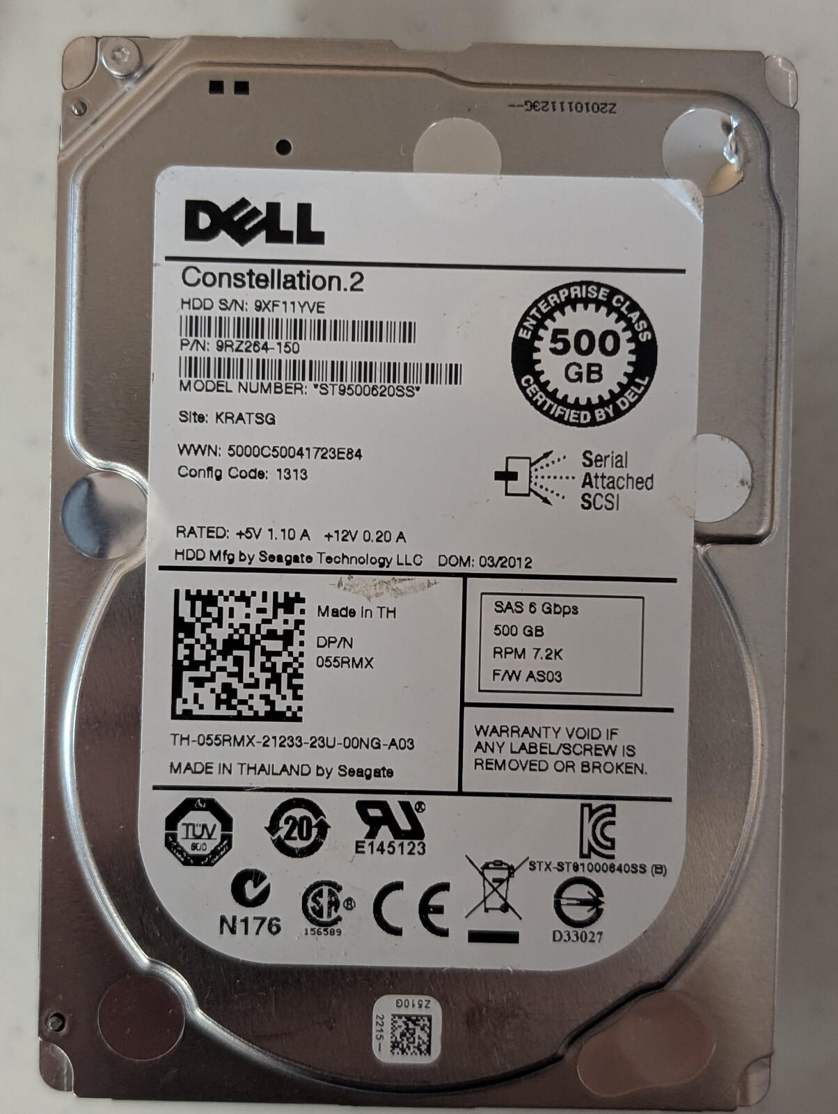 DELL Constellation.2 Seagate 500GB Internal 2.5" (ST9500620SS) HDD DP 055RMX