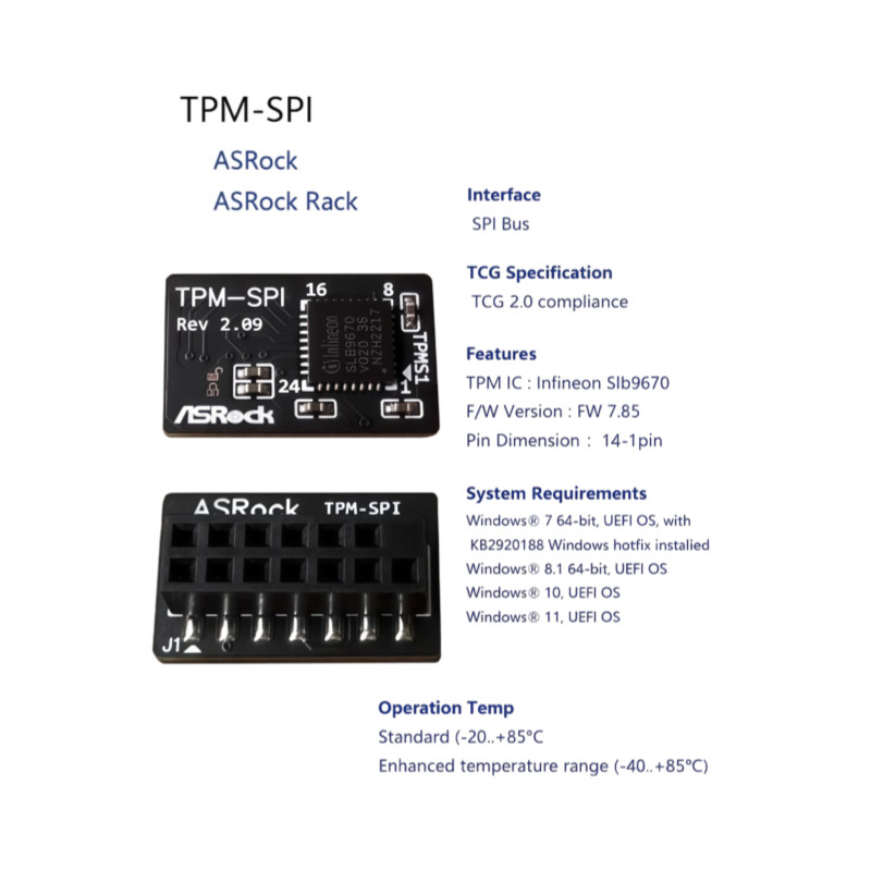 1PC NEW Asrock TPM-SPI TPM Module (14 Pin 14-1) TPM 2.0 Trusted Platform