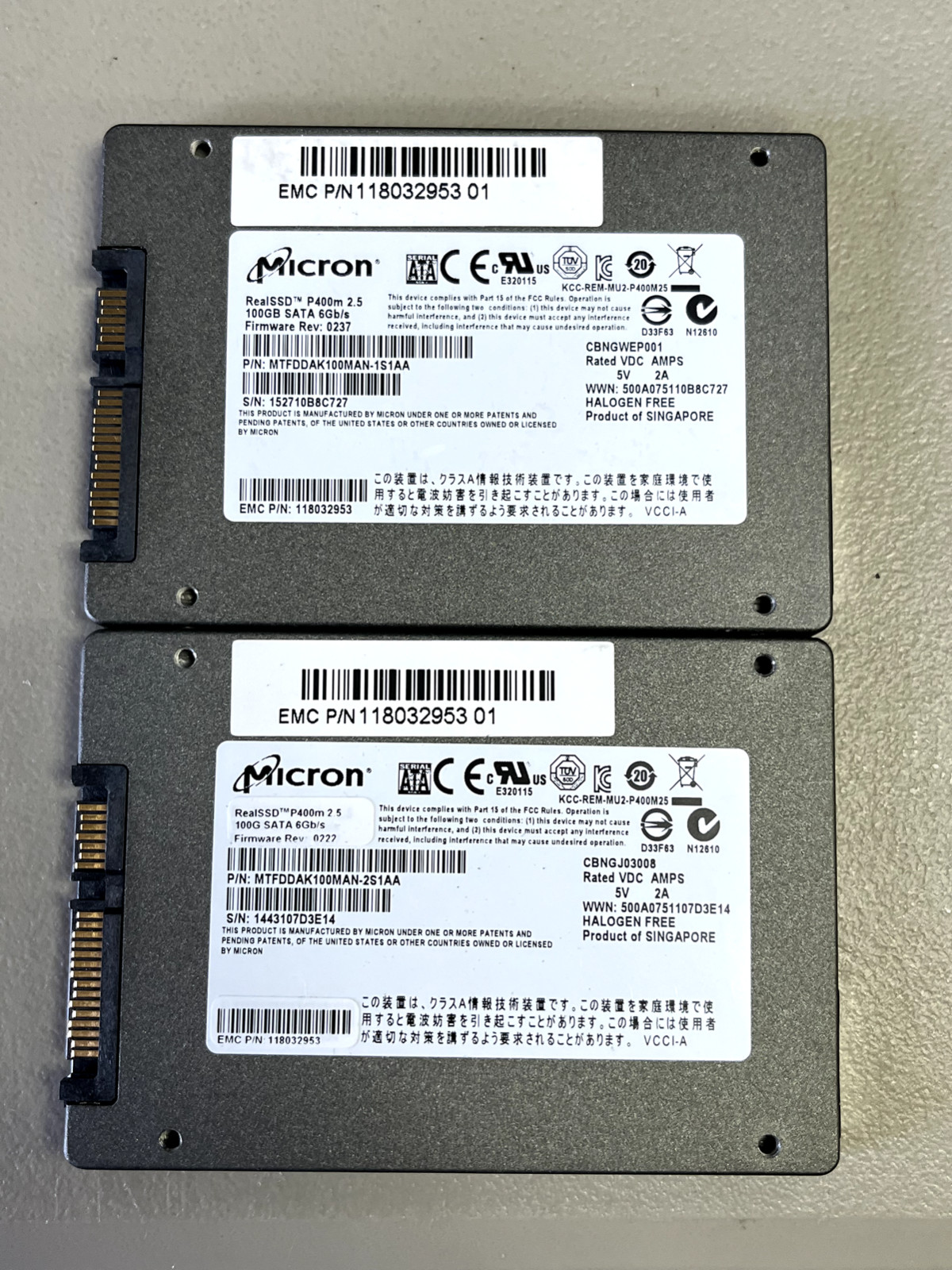 Micron RealSSD P400 2.5 100GB SATA 6Gb/s MTFDDAK100MAN-2S1AA SSD Lot of 2