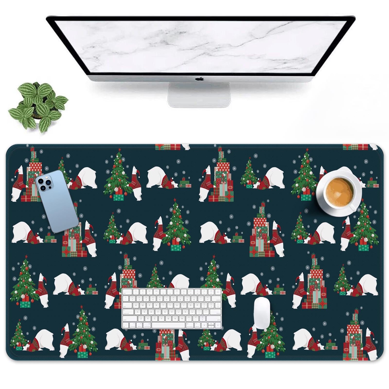 Christmas Bear Tree Large Mouse Pad Desk Winter Keyboard Mat 31.5x15.7 Inch