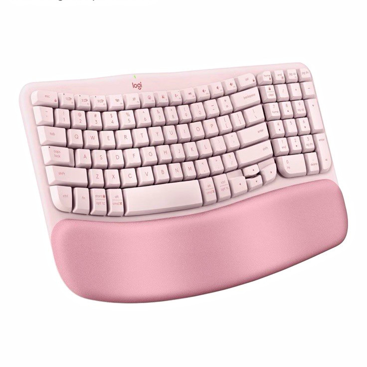 Logitech Wave Keys Ergonomic Wireless Bluetooth Keyboard Palm Rest QWERTY Rose