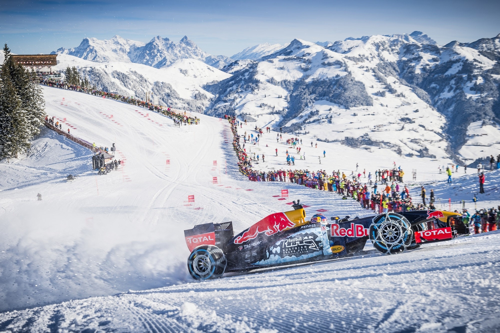 Landscape winter mountains red bull race cars vehicle Custom Gaming Mat Desk