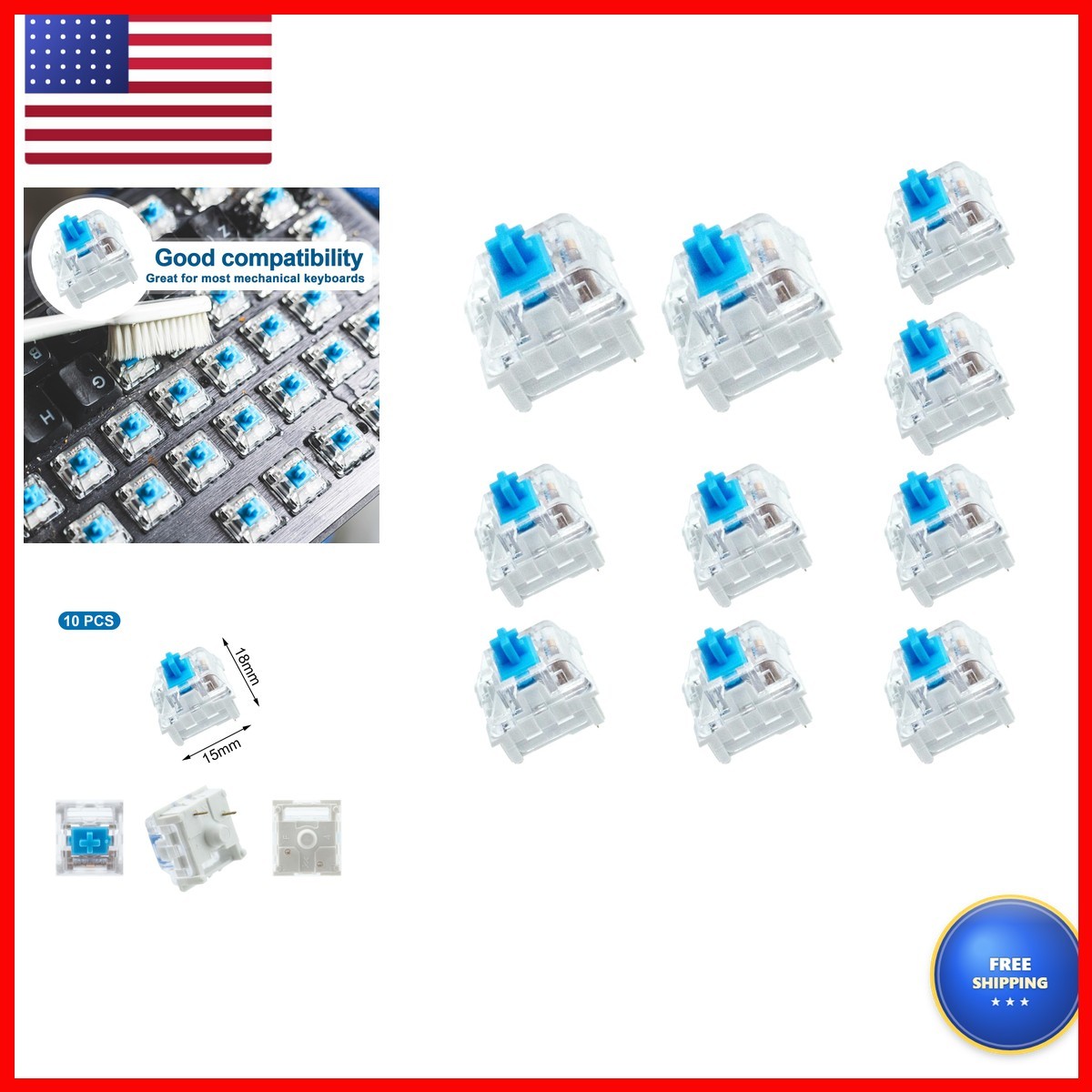 BlingKingdom 10 PCS MX Clicky Blue Mechanical Keyboard Switches