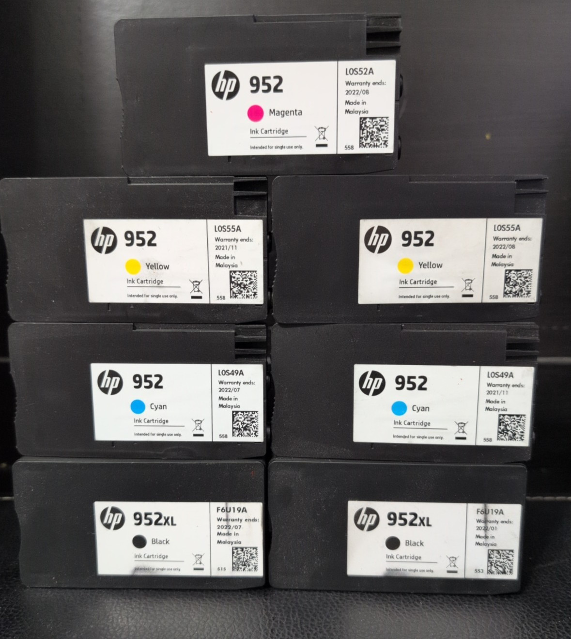 Lot 7 empty genuine HP 952 Black Cyan Yellow Magenta printer ink cartridges