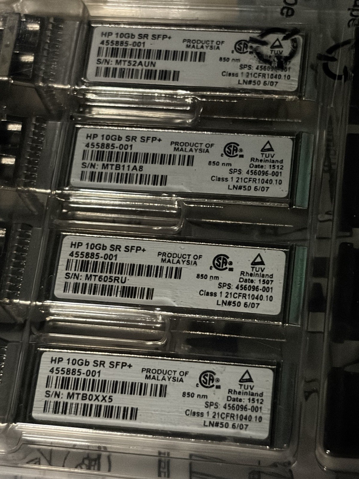 New In Clamshell Lot of 8 SFP+ Transceiver HP 10G-SR  455885-001