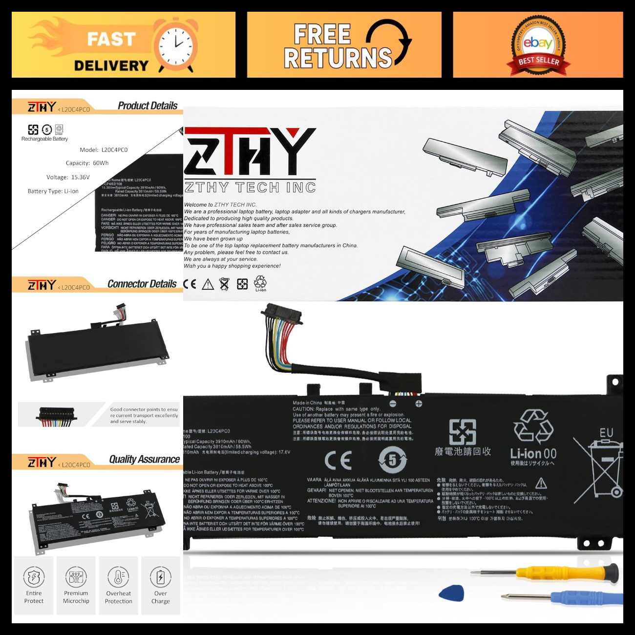 High-Capacity Battery Replacement for Lenovo Legion 5-15ACH6 & 5-15ACH6A