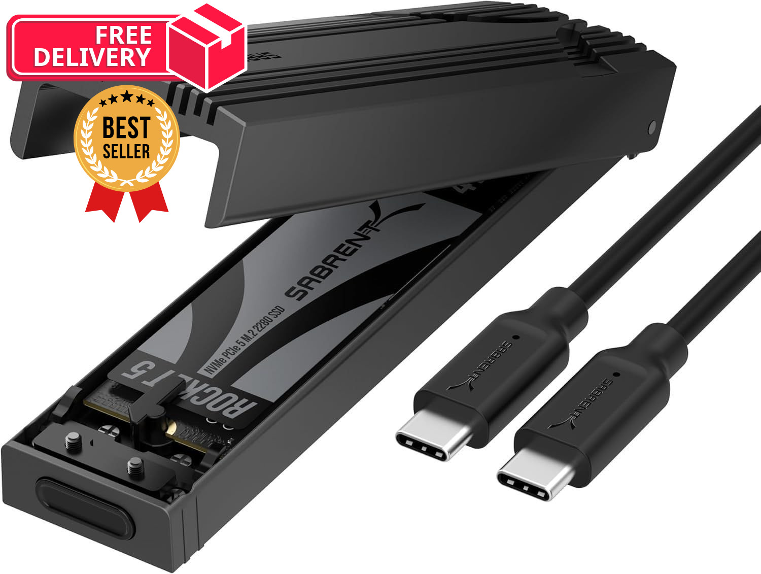 SABRENT USB-C NVMe Enclosure & Reader, M.2 PCIe 10Gbps Only, CHARCOAL