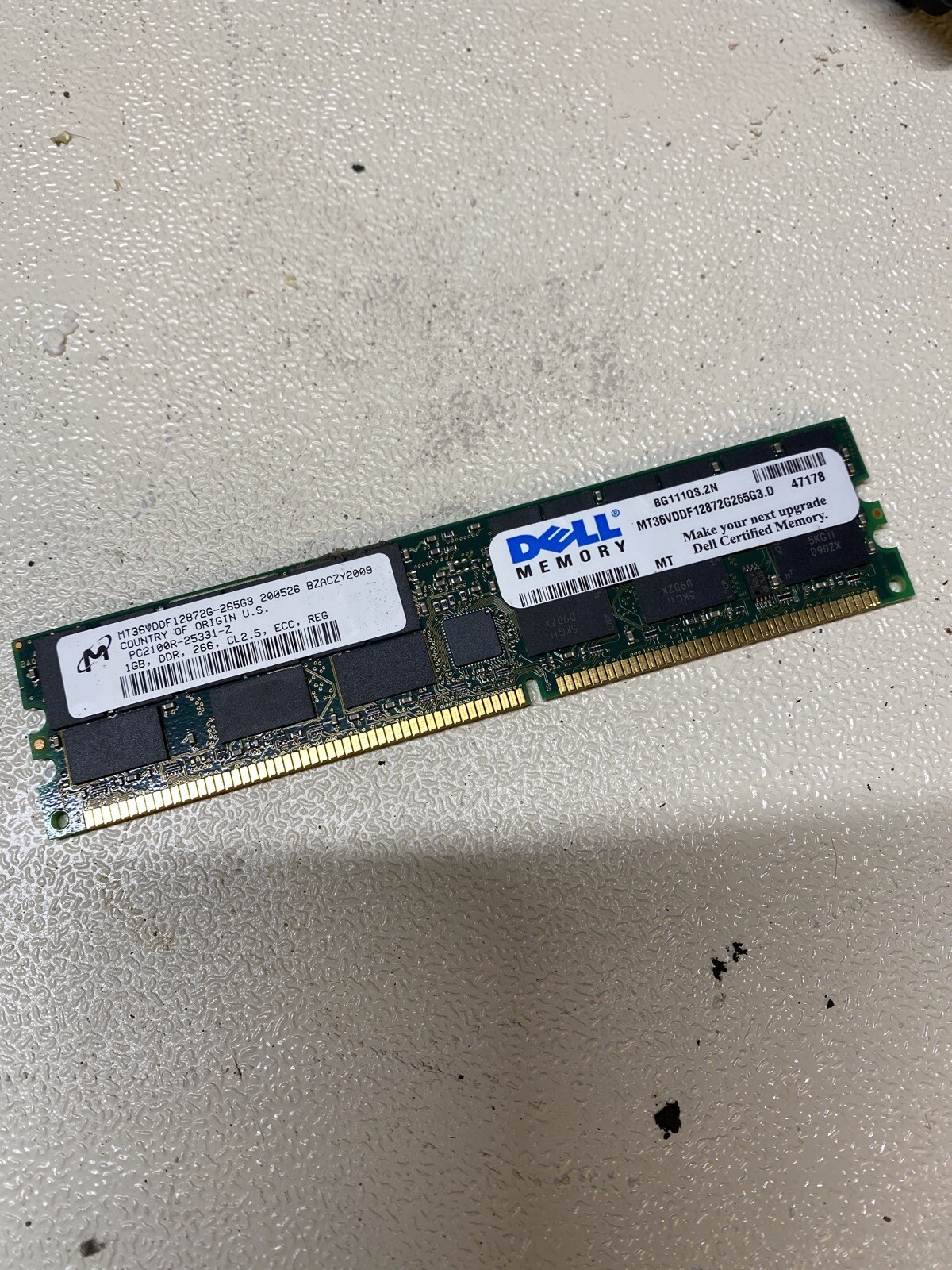 1GB Micron DDR1 PC2100R-25331-z 266MHz CL2.5 ECC Reg RAM MT36VDDF12872G-265G3