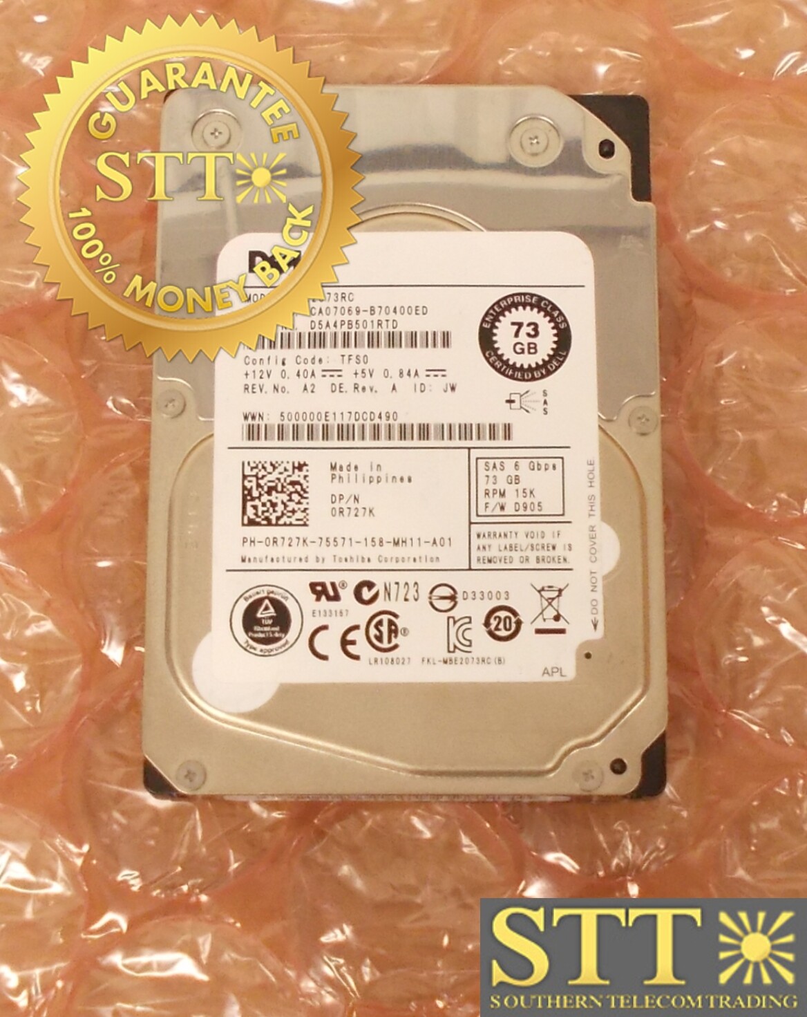 0R727K DELL MBE2073RC 73GB 15K RPM 6G/S SAS 2.5" HARD DRIVE 