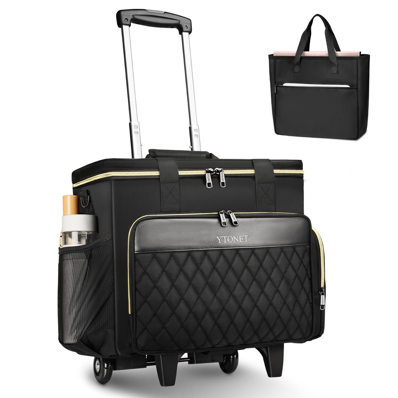 Ytonet Rolling Teacher Bag, 15.6 Inch Laptop Bag with Large, Black