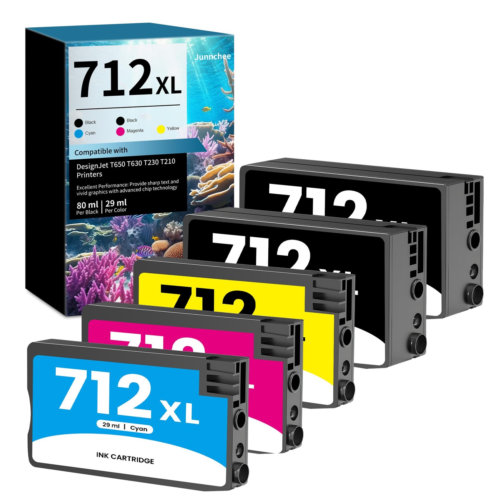 712 712XL T210 Designjet Ink Cartridges (5-Pack) Replacement for HP 712 XL 712XL