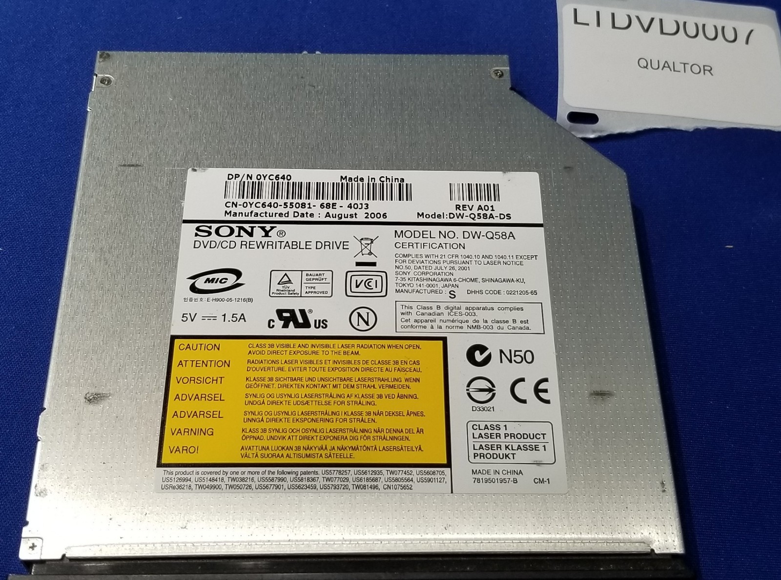 LTDVD0007 - Sony DW-Q58A DVD-RW CD-RW ODD Optical Drive 0YC640 YC640