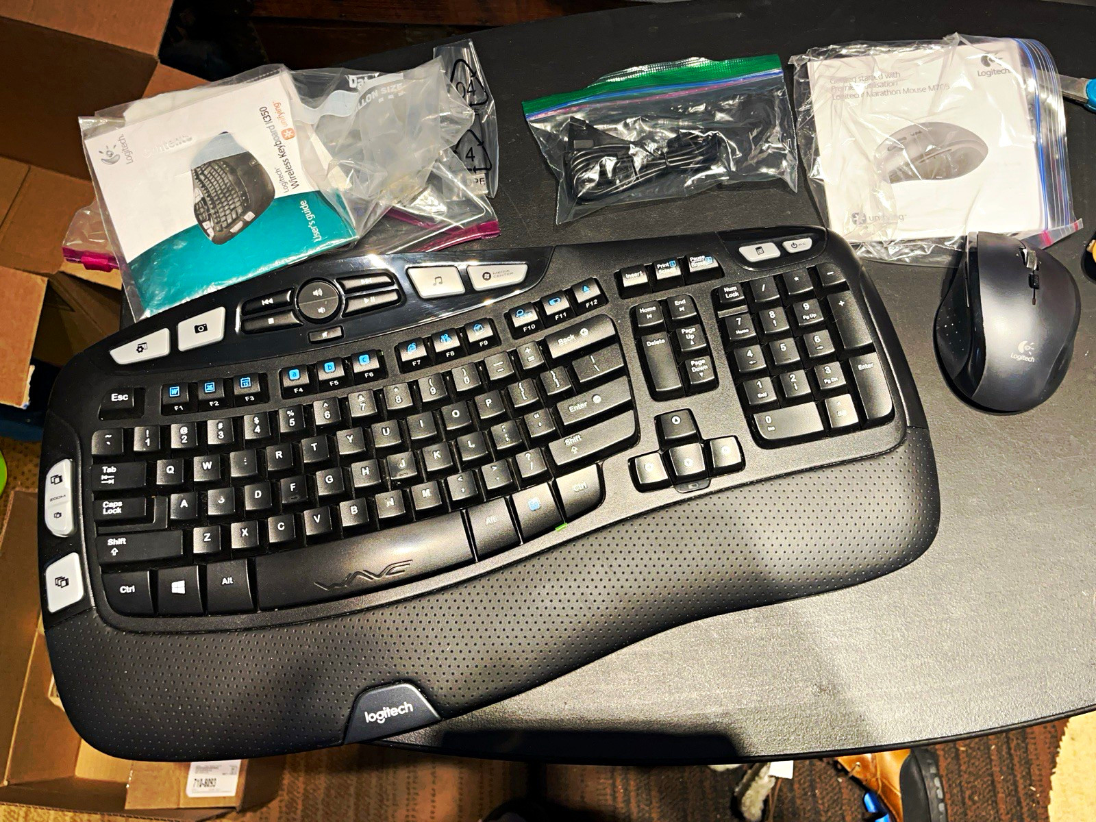 Logitech K350 Wave Ergonomic Wireless Keyboard + M705 Mouse Bundle Black