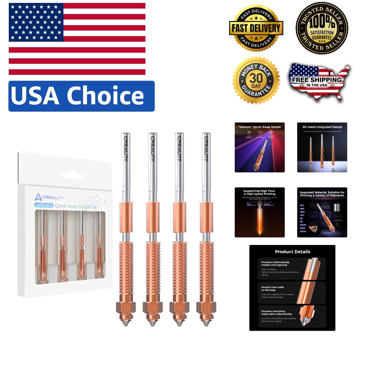 K1C Nozzle Kit Upgrade - Fast & Versatile Printing with Multiple Apertures, 4PCS