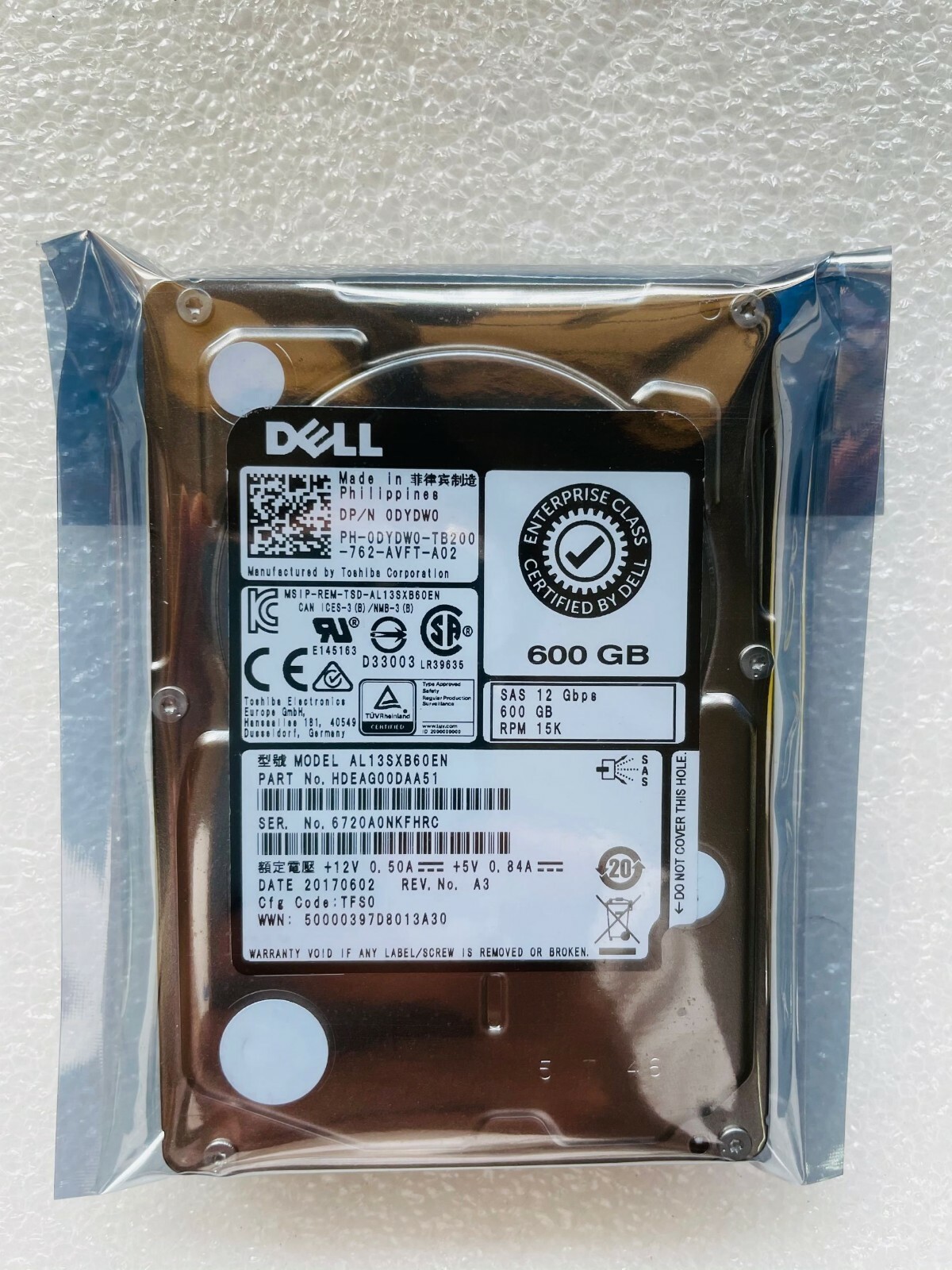 DYDW0 Dell 600GB 15K 12G 12Gbps SAS 2.5" Enterprise HDD Hard Drive 0DYDW0