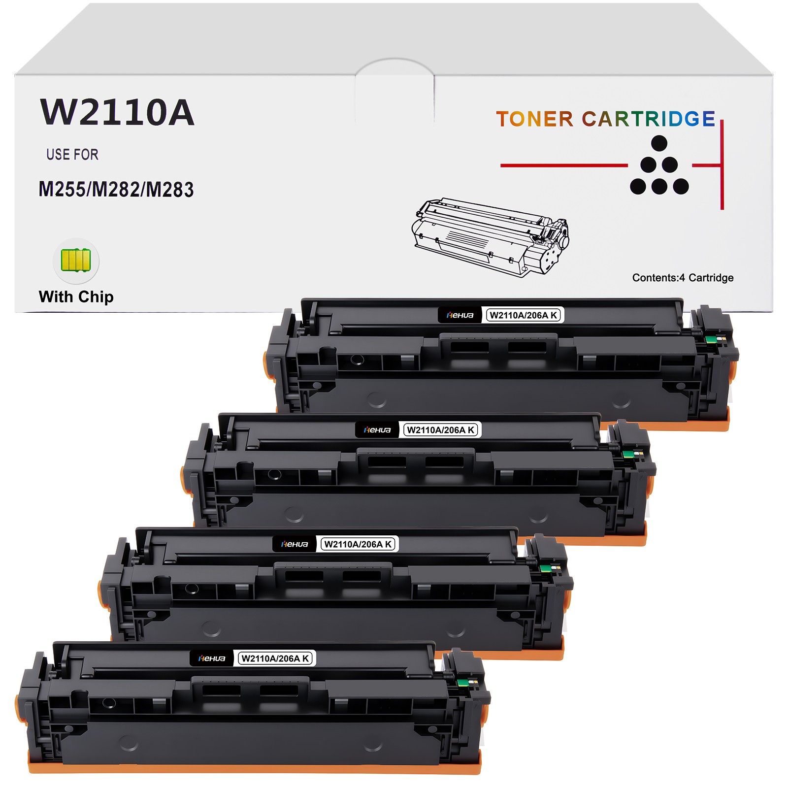 4PK HP 206A W2110A Black Ink Toner Laserjet Pro M255dw LaserJet M282nw 283cdw