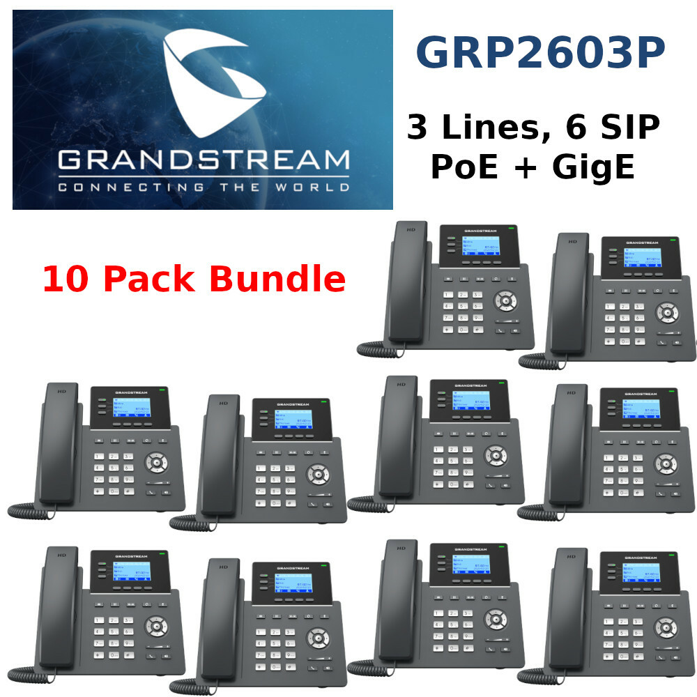 10 Grandstream GRP2603P 3-Line 6 SIP Office Phone + Dual Gigabit PoE Bundle