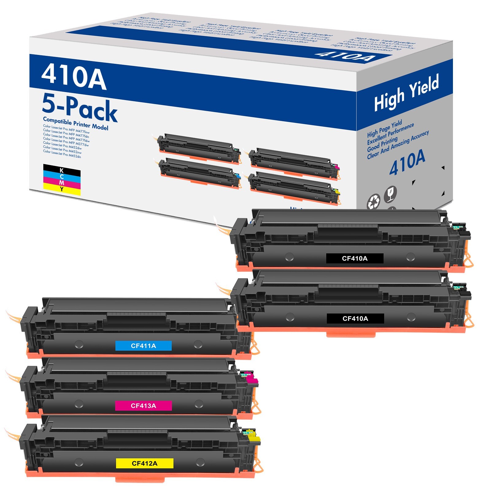 5 Pack CF410A-13A Toner Set for HP Color LaserJet Pro MFP M377dw M452nw M477fnw