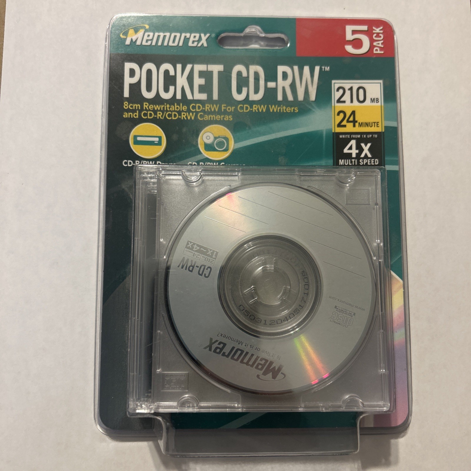 NOS MEMOREX Pocket CD-RW 1 Pack Of 5 210 Mb 24 Min Sealed Free S&H