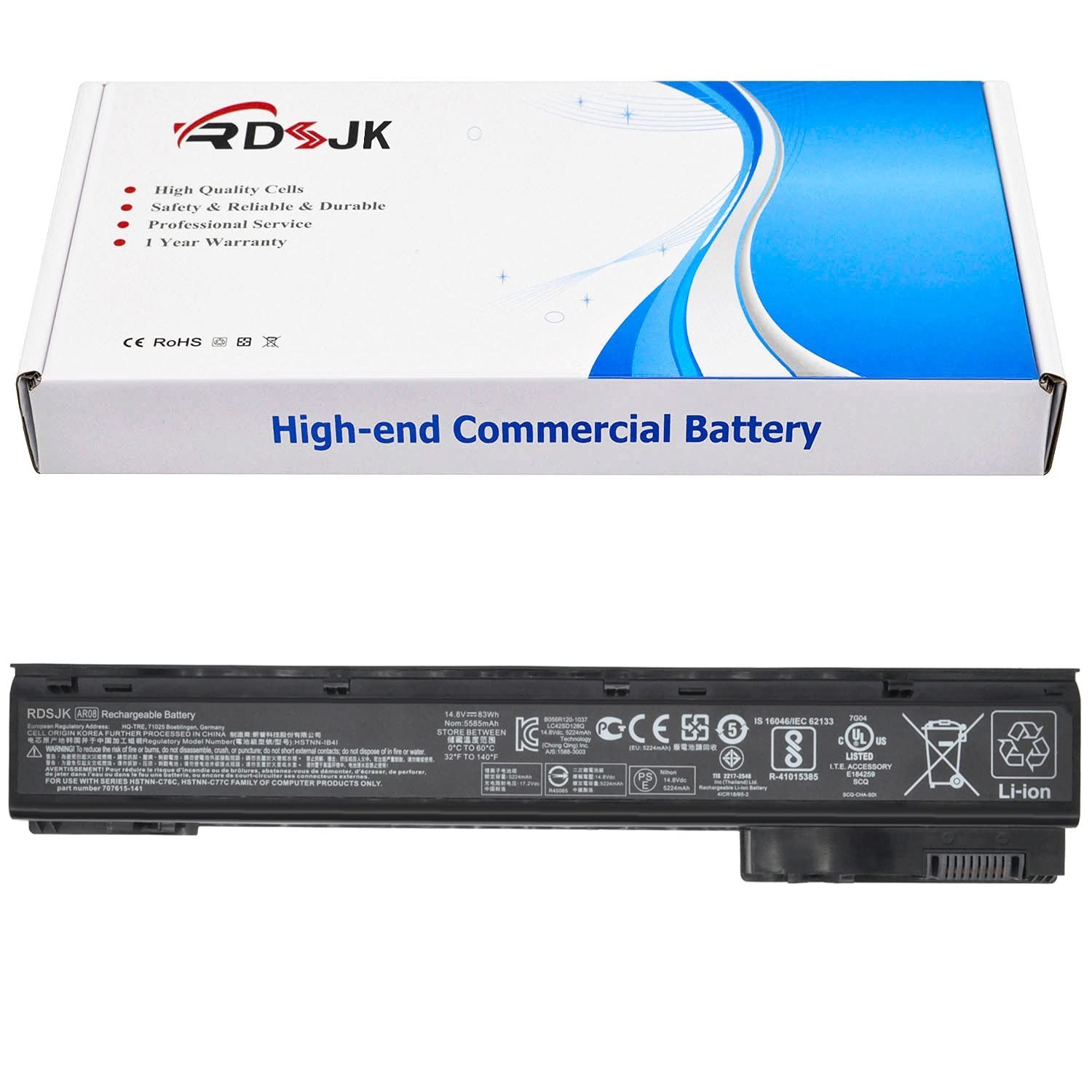 High-Capacity Laptop Battery for HP ZBook 15/17, 14.8V 83Wh, 8 Cells, Replacemen