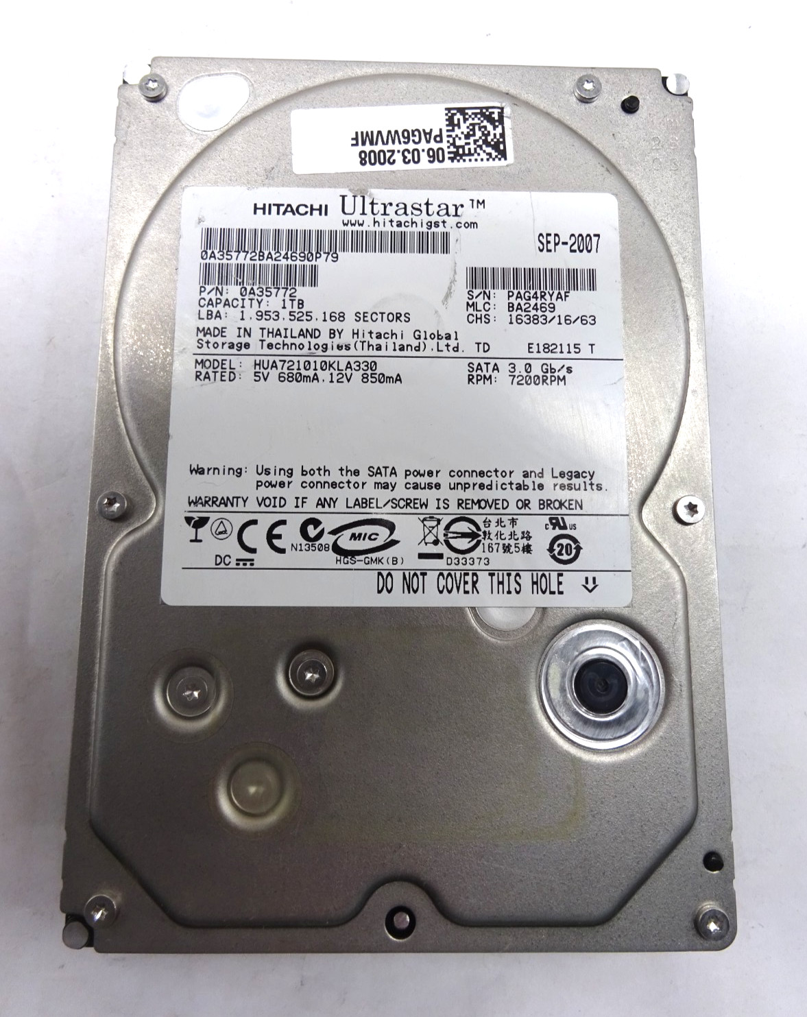 HITACHI 1TB *HUA721010KLA330* 7200RPM* SATA/IDE HARD DRIVE 3.5" #FP5171