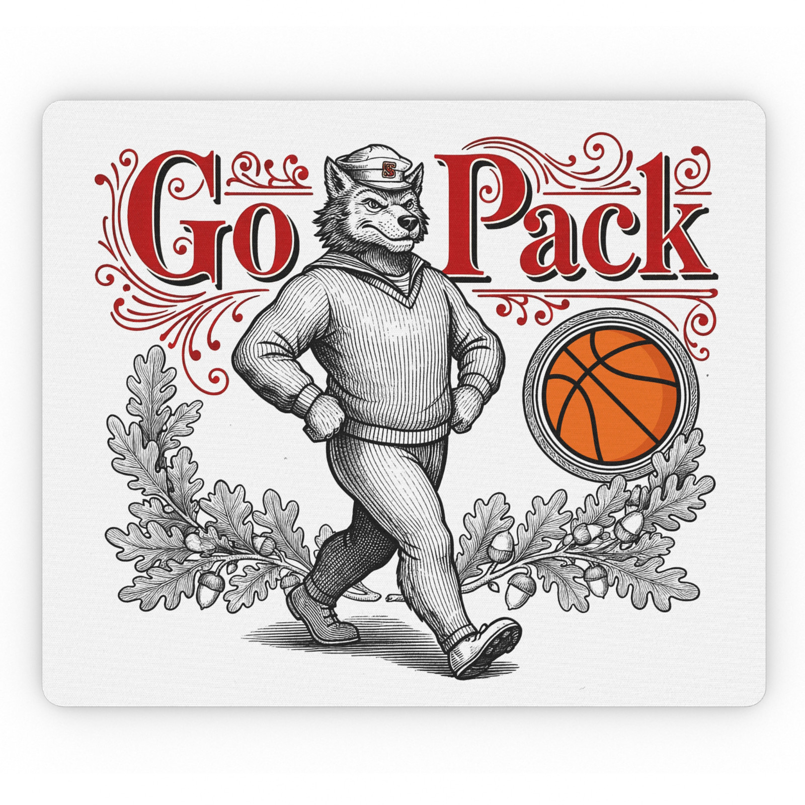 Vintage Wolf Mascot "Go Pack" Mousepad - Retro NC State Wolfpack basketball
