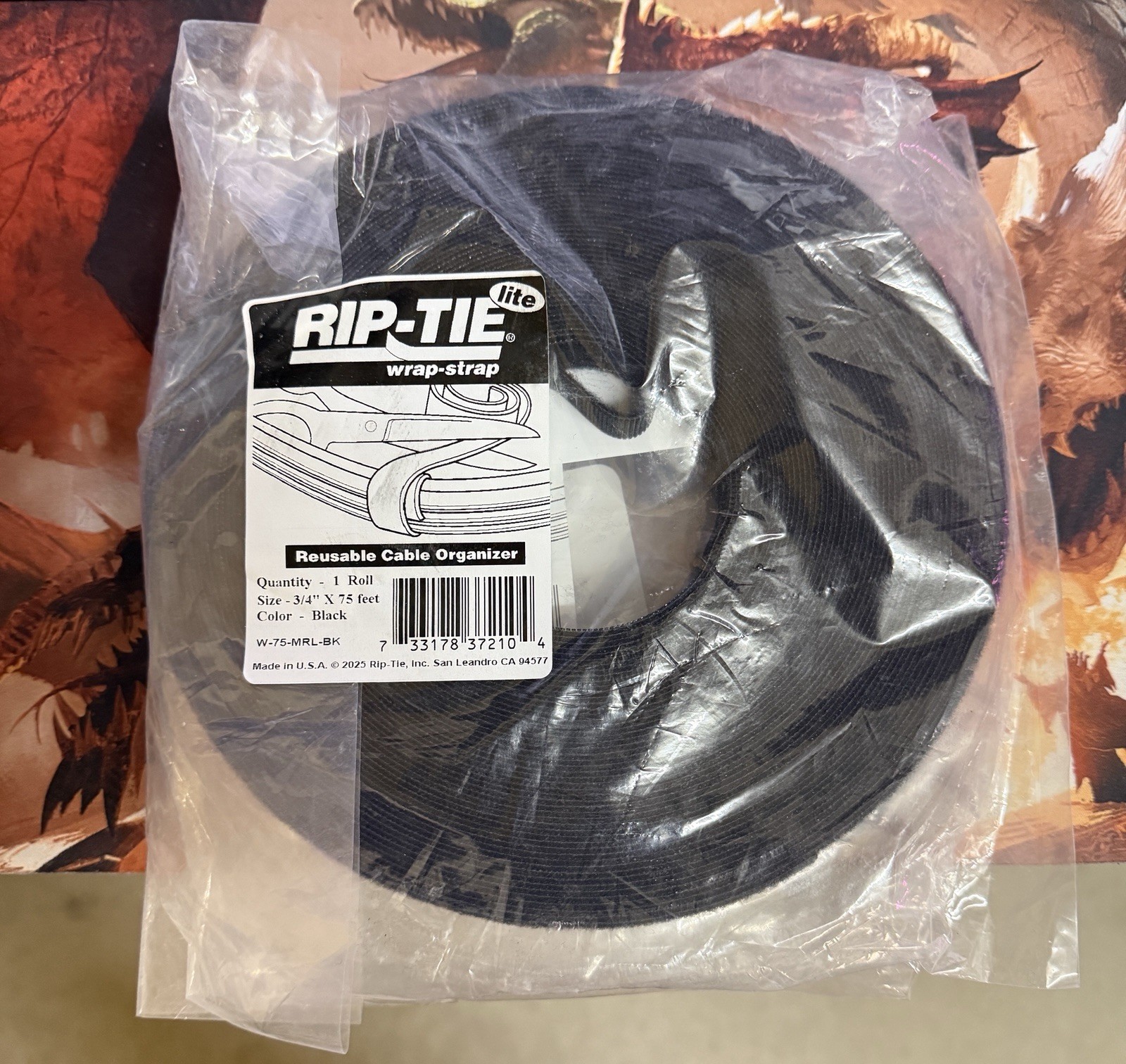 Rip-Tie Lite Wrap Strap W-75-MRL-BK 3/4" x 75ft Reusable Cable Organizer 26-4
