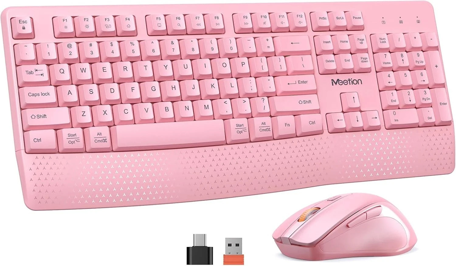 MEETION Wireless Keyboard and Mouse, Full-Sized Cordless with Pink