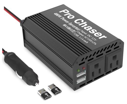 Pro Chaser 400W Car Power Inverter 12V DC to 110V AC Car Truck RV Black
