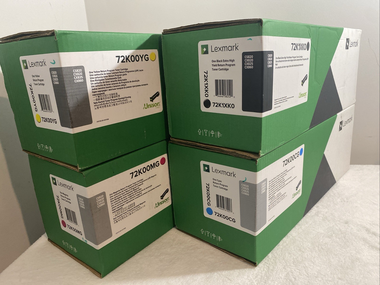 Lot of 4 Lexmark KCYM 72K1XK0 72K00CG 72K00MG 72K00YG Toner CS/CX820 CX825 CX860