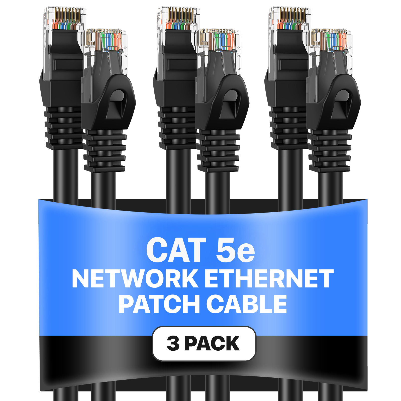 3-Pack - CAT5e Ethernet Cable Black RJ45 UTP LAN Patch Cord 1.5ft–200ft Lot