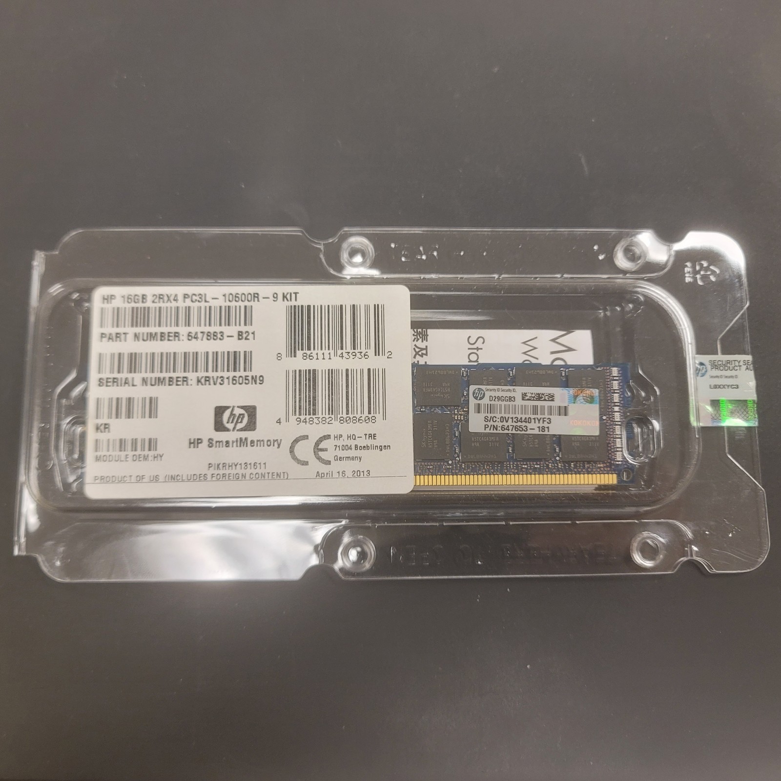 HP 627812-b21 16gb Pc3l-10600r Memory Kit