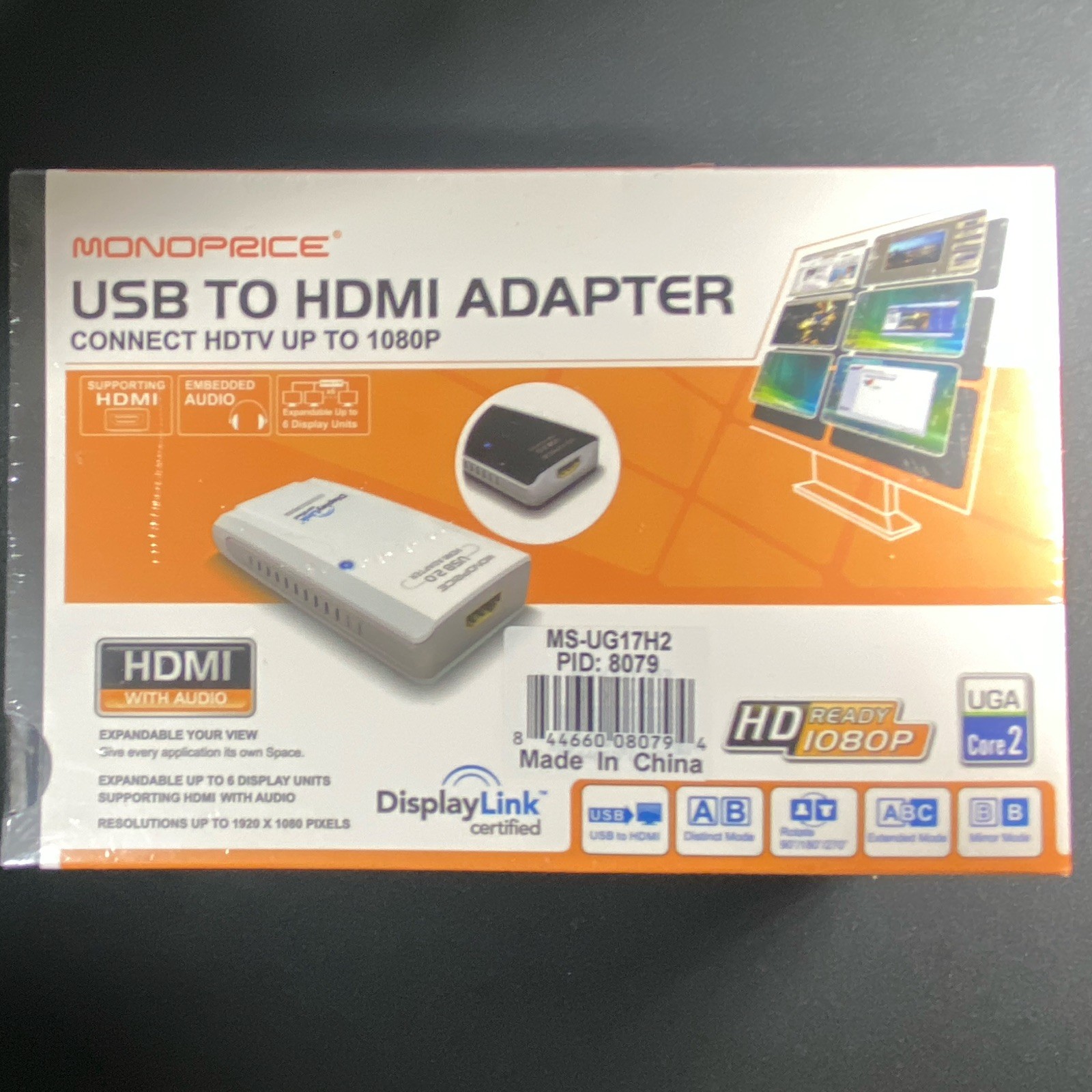 Monoprice USB to HDMI Adapter w/ Audio, 1:1 USB to HDMI, MS-UG17H2