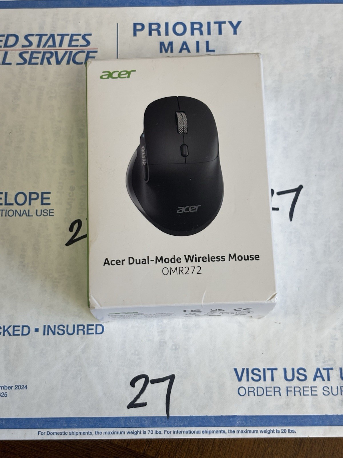 Acer Ergonomic Mouse Wireless Rechargeable w/ Side Scroll (BT5.2+2.4GHz) OMR272