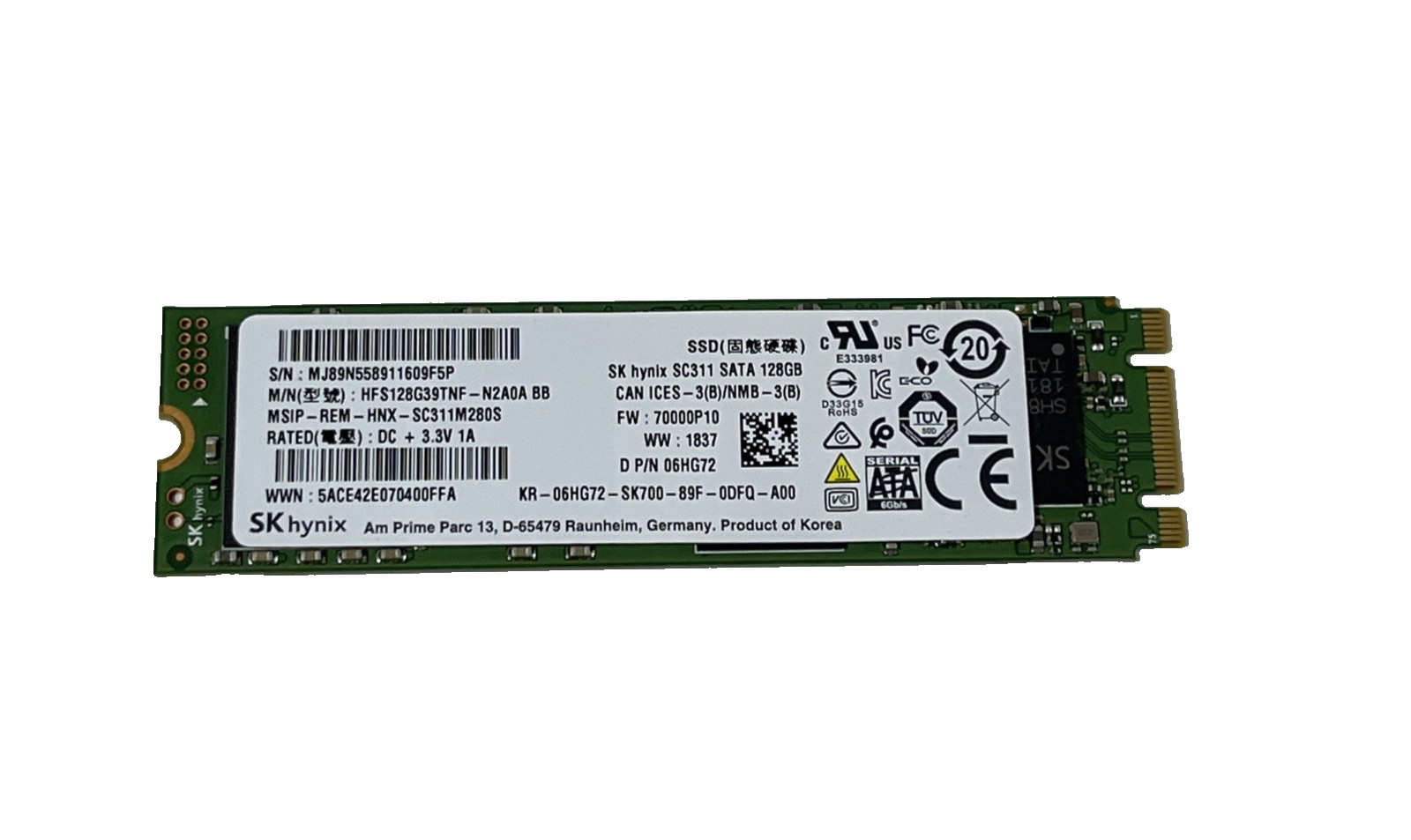 SK Hynix SC311 128GB M.2 SATA SSD HFS128G39TNF-N2A0A DELL P/N: 6HG72