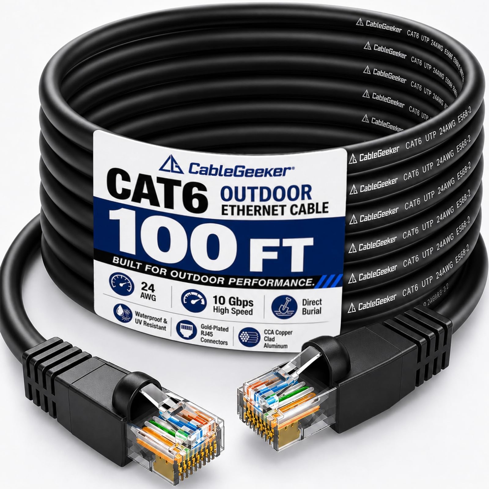 Cat 6 Outdoor Ethernet Cable 100 ft Direct Burial Black