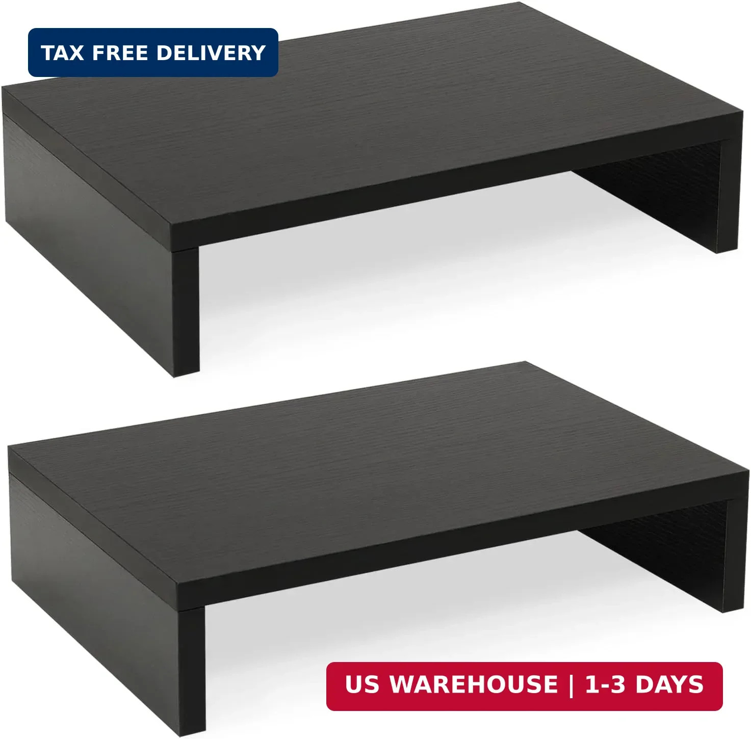 TEAMIX 2-Pack Wood Monitor Stand Riser for Desk , Black