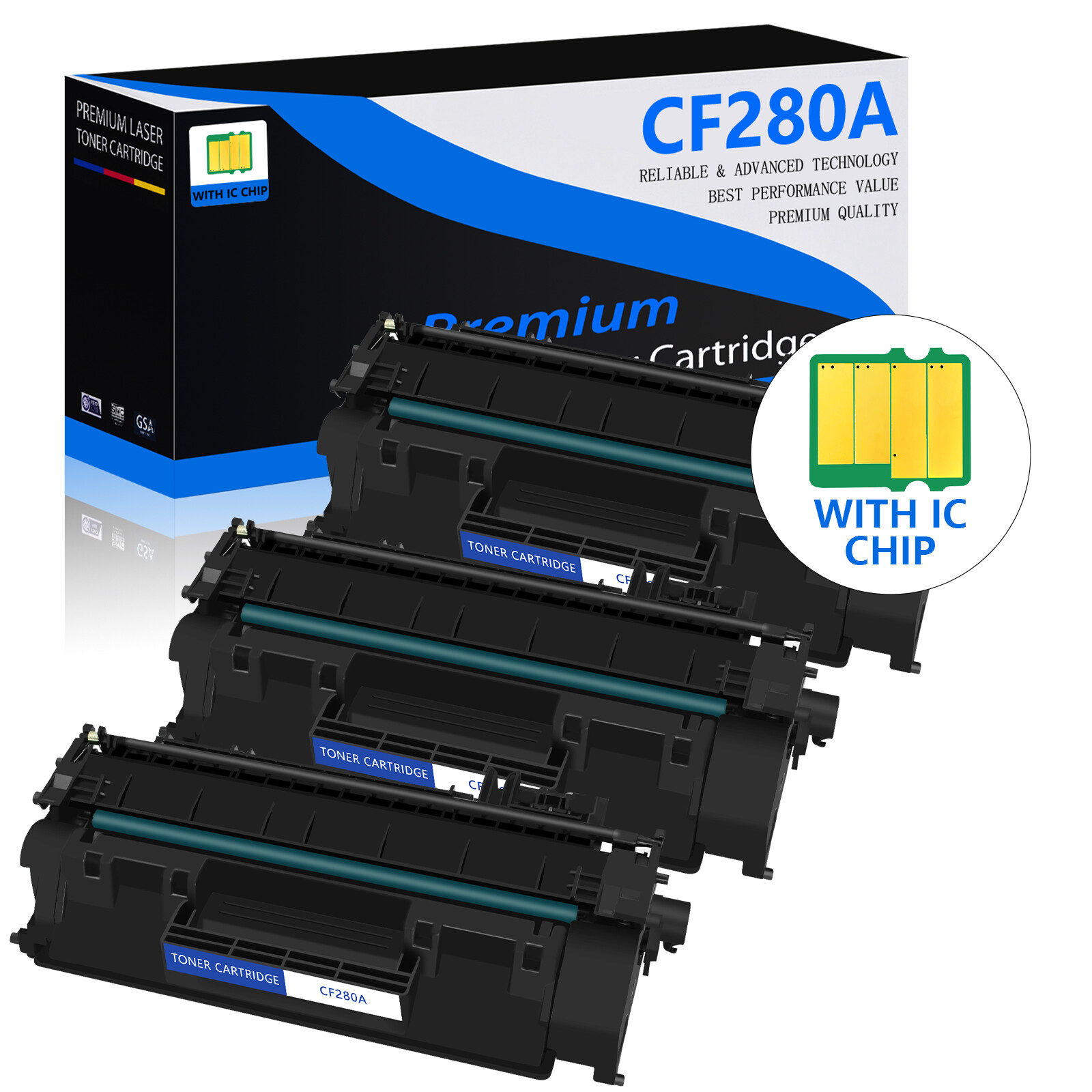 3 Pack CF280A 80A Black Toner Cartridge For HP Laserjet Pro 400 M401a Printer